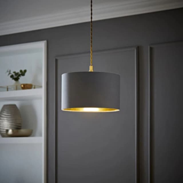 ValueLights ValueLights Reni Grey with Metallic Gold Inner Easy Fit Drum Ceiling Lamp Shade in Pale Grey Size: Small Pale Grey Small Unisex 50165292