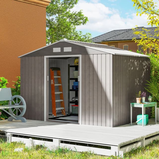 Outsunny Shed Storage Unit w/ Floor Foundation - Light Brown, Brown 845-031V00LG