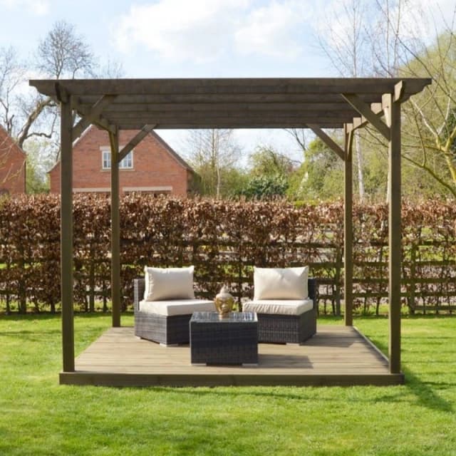 Rutland County Garden Furniture Ltd Pergola & Decking Kit - L240 x W240 x H270cm - Rustic Brown Brown Unisex