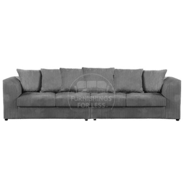 Furnishings For Less UK Luxor Long Fabric Jumbo Cord 4 Seater Sofa - Scatter Back Grey