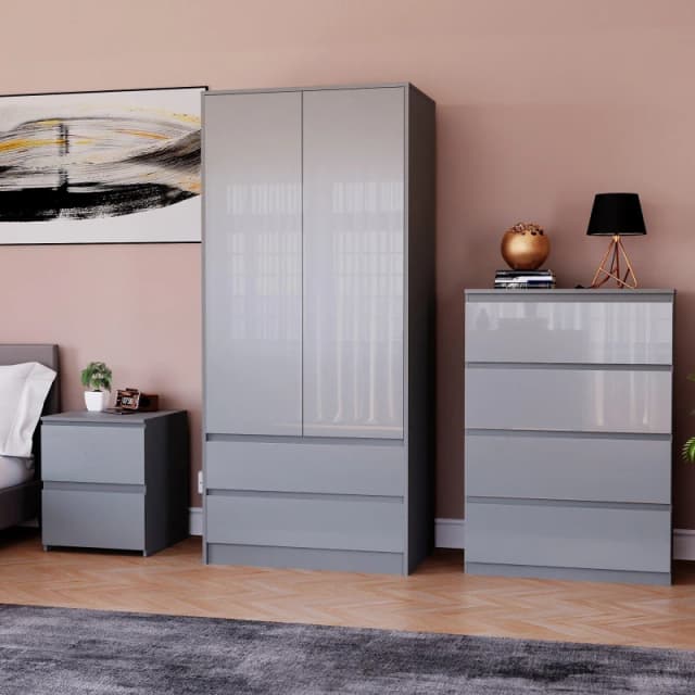 Lassic Vida Designs Glinton Gloss 3 Piece Bedroom Set 2 Grey unisex 3 Piece