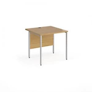 Dams International Rectangular Straight Desk with Oak Coloured MFC Top and Silver H-Frame Legs CONTRACT 25 800 x 800 x 725mm