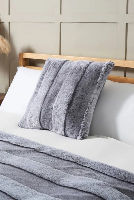 BHS Faux Fur Stripe Cushion in Grey Grey Unisex
