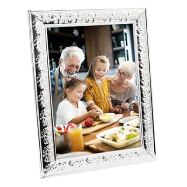 Happy Homewares Classic Rectangular Silver Plated Metal 5 X 7 Picture Frame With Floral Border