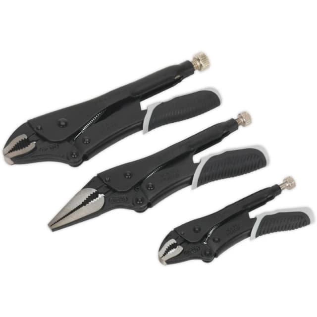 Loops 3 Piece Quick Release Locking Pliers Set - Curved and Long Nose Pliers - Black Black