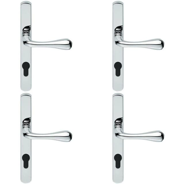 Loops 4x PAIR Flared Lever on Narrow Euro Lock Backplate 208 x 26mm Polished Chrome Multi
