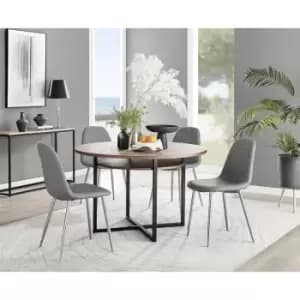 Furniturebox Adley Brown Wood 120cm Storage Dining Table & 4 Grey Corona Silver Leg Faux Leather Chairs