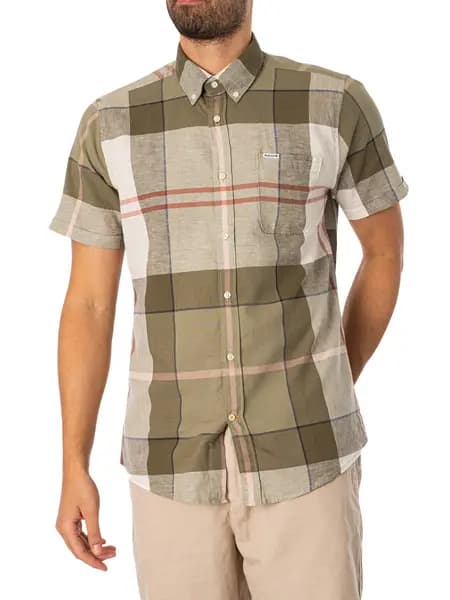 Barbour Douglas Tailored Short Sleeved Shirt Glenmore Olive Tartan L