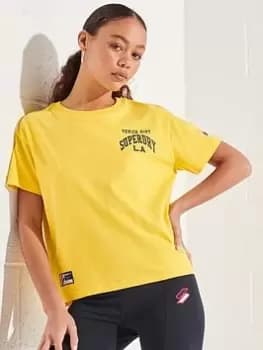Superdry Varsity Arch Mini Boxy T-Shirt - Yellow, Yellow, Size 10, Women
