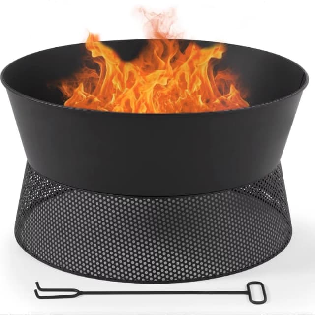 VonHaus Steel Garden Fire Pit Bowl with Poker Black unisex