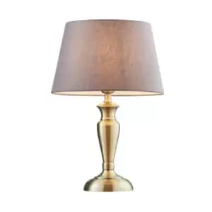 Table Lamp Antique Brass & Charcoal Grey Cotton 60W E27 Bedside Light