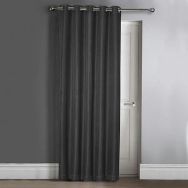 Velosso Waffle Jacquard Total Blackout Door Curtain - Charcoal