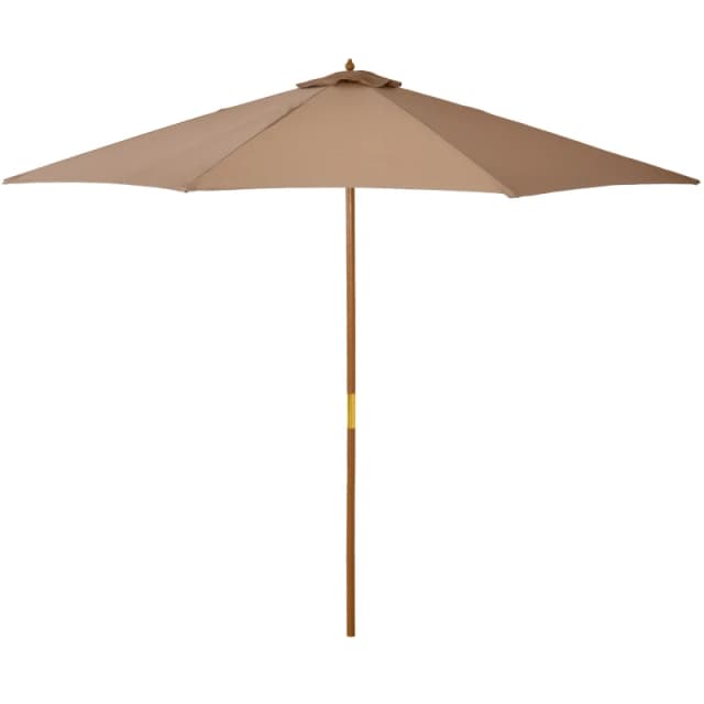Outsunny 3m Fir Wooden Garden Parasol Sun Shade Outdoor Umbrella Canopy Khaki