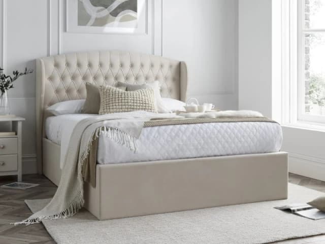 Bedmaster Warwick Natural Velvet Fabric Ottoman Bed Frame - 4ft6 Double