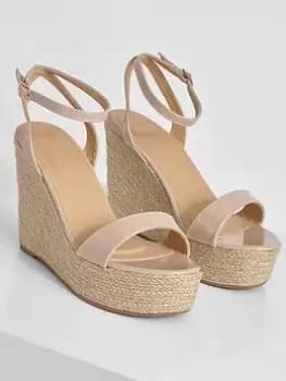 Boohoo Patent Wedge Sandal - Nude, Beige, Size 6, Women