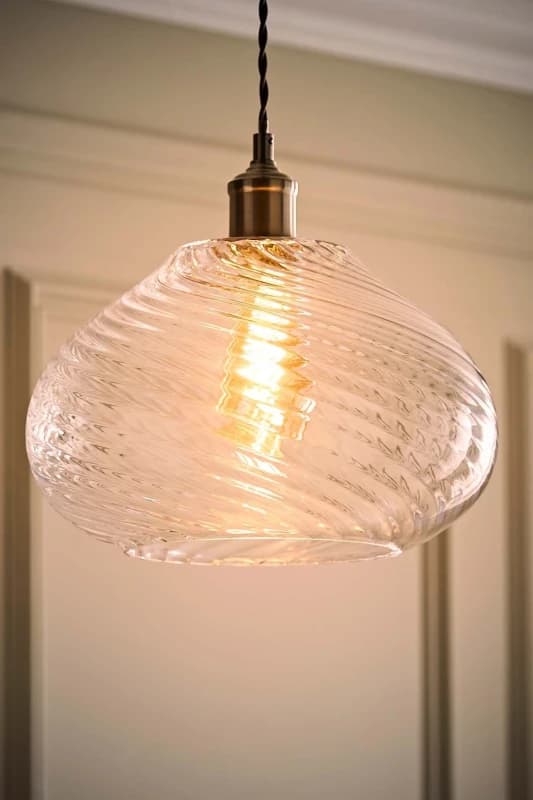 ValueLights ValueLights Corinne Twill Spiral Bulbous Glass Easy Fit Pendant Lamp Shade with LED Bulb in Clear Clear One Size Unisex 5059406065552