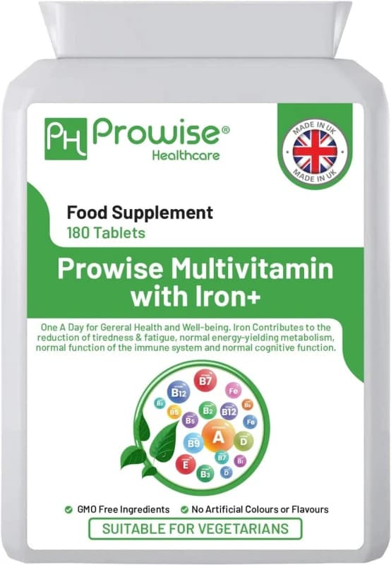 Prowise Healthcare Multivitamin & Iron 180 Tablets (6 Months Dose) Immune Support - Suitable for Vegetarians - Made In UK by Prowise None unisex
