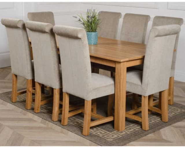 Thats Furniture Oslo 180 x 90cm Large Oak Dining Table & 8 Washington Fabric Chairs in Grey Grey Unisex 180 x 90 cm
