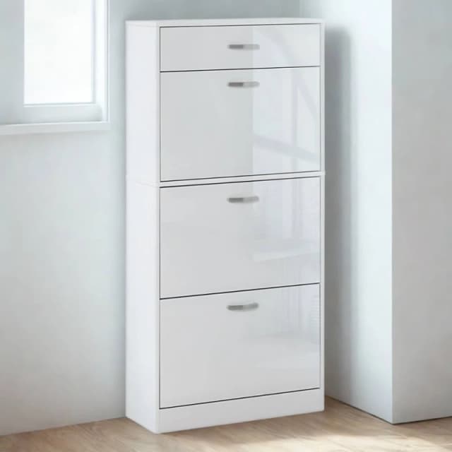 Pirlo Plush 4 Drawer Hallway Shoe Storage Cabinet With Shelf White White Unisex