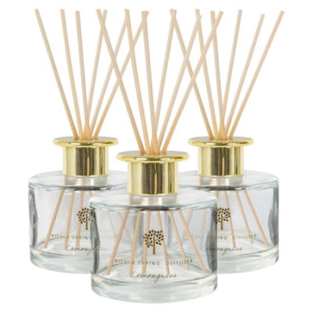 Nicola Spring Glass Reed Diffusers - 200ml - Lemongrass - Pack Of 3 Fruity Summer Fragrance With 6 Reeds Each Long Lasting