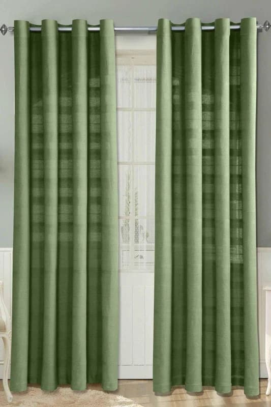 Homescapes Cotton Rajput Ribbed Dark Olive Curtain Pair, 66 X 72"