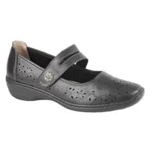 Boulevard Womens/Ladies Touch Fastening Perforated Bar Casual Leather Shoes (4 UK) (Black)