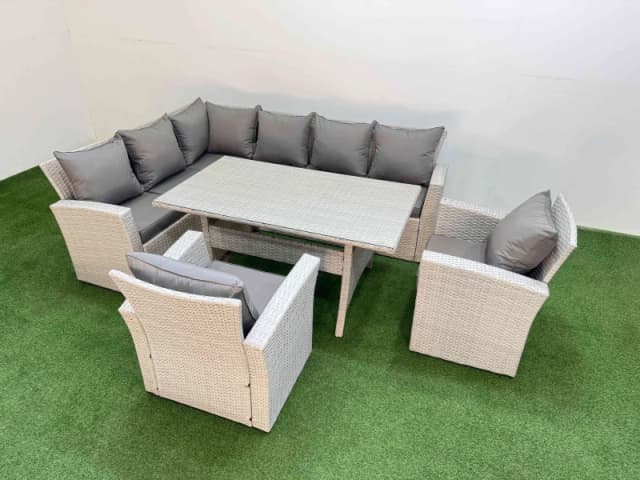 Fimous 8 Seater Rattan Garden Furniture Set with Dining Table 2 Chairs in Light Grey Light Grey Unisex