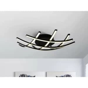 Schuller Trama II LED Designer Small Flush Ceiling Light Criss Cross Grid Style Matt Black, 60cm