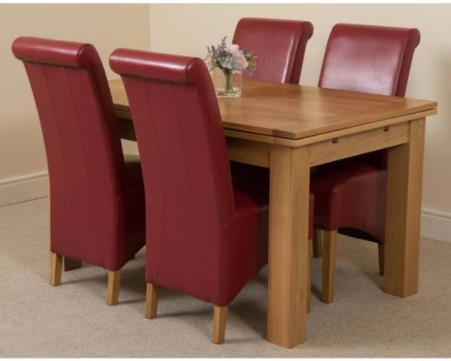 Thats Furniture Richmond 140-220cm Oak Extending Dining Table + 4 Montana Leather Chairs in Red Red Unisex