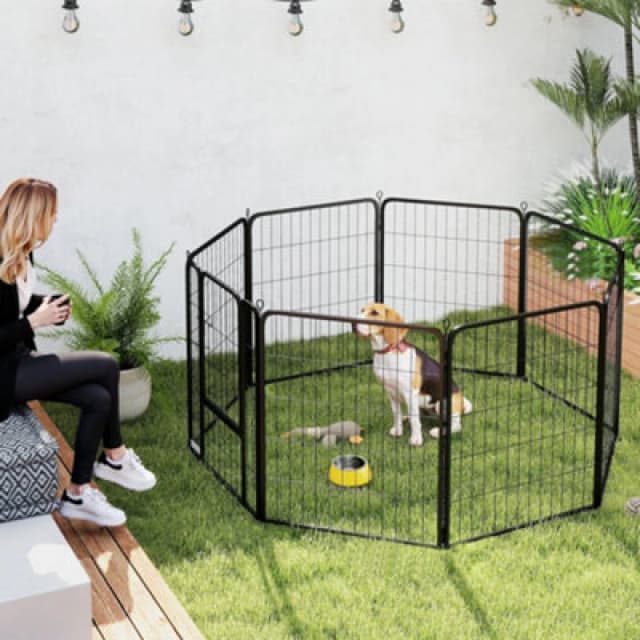 Pawhut Eight-Panel Dog Playpen With Door, For Indoor, Outdoor, 80Cm Tall