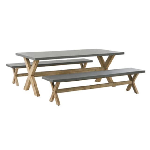 Beliani Garden Dining Set With Benches 6 Seater Olbia Concrete Grey
