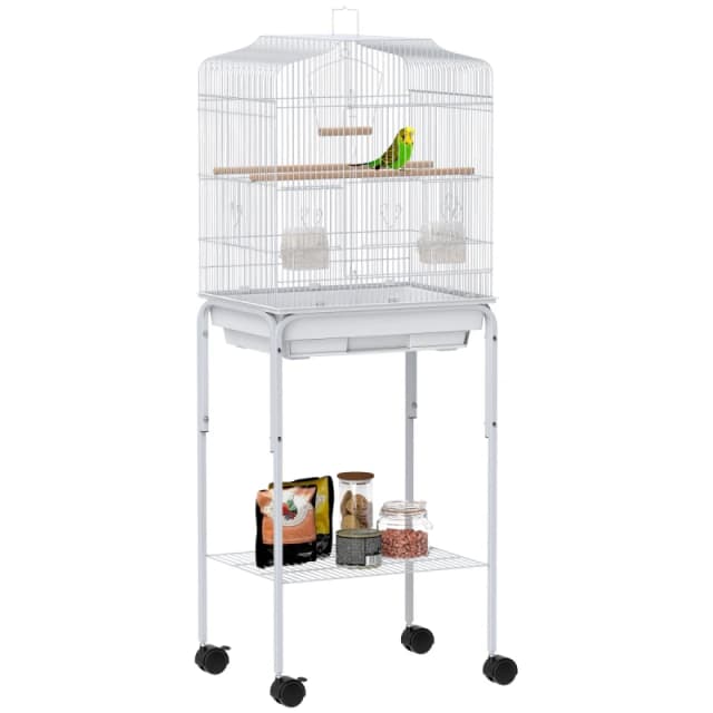 PawHut Bird Cage for Budgie Finch Canary Parakeet W/ Stand Tray White D10-019V02WT