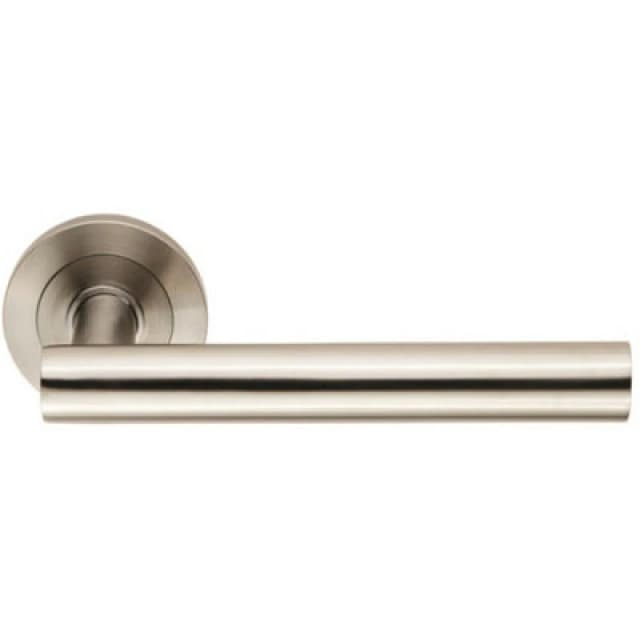 Loops Straight Round Bar Handle on Round Rose Concealed Fix Satin Stainless Steel Metallics