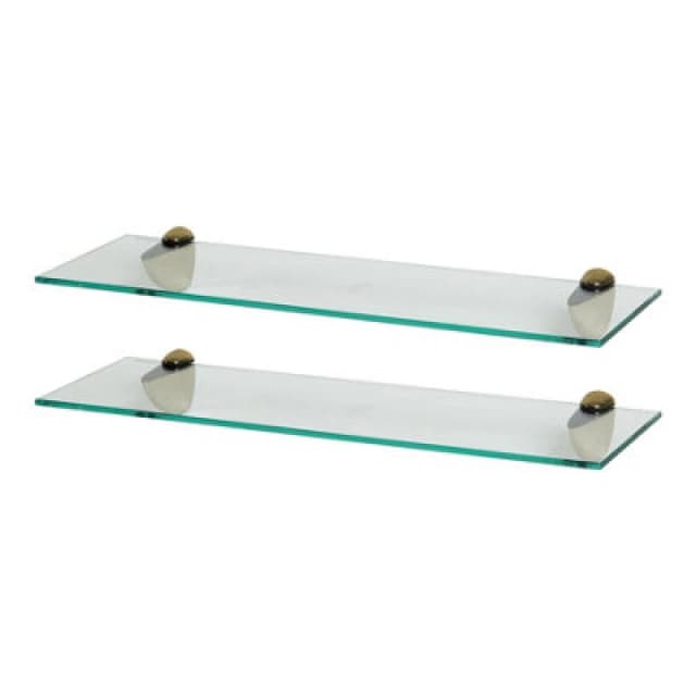 Harbour Housewares 2X Floating Glass Shelves - 60Cm - Gold Brackets - Bathroom Shower Storage Vanity Display Unit Shelf