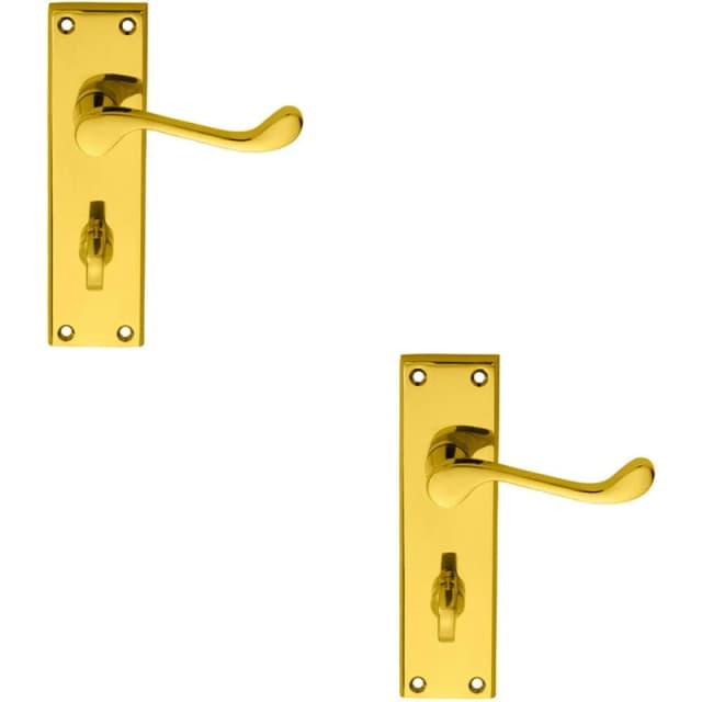 Loops 2x PAIR Victorian Scroll Handle on Bathroom Backplate 150 x 43mm Polished Brass Metallics