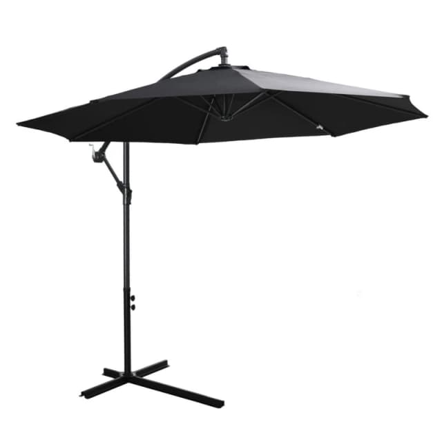Outsunny 3m Garden Banana Parasol Cantilever Umbrella w/Crank& Base Black - Black - Outsunny 5056602986056