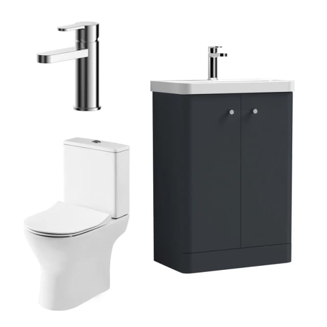 Balterley Floor Standing 2 Door Vanity Unit Toilet Pan Cistern Seat Tap 600mm Blue