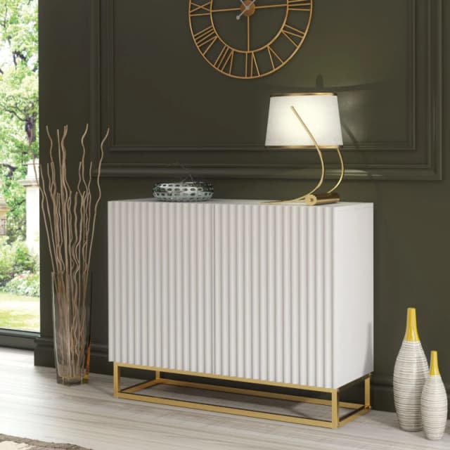 Creative Furniture Ripple Sideboard 100cm - Modern Fluted Design with Push to Open doors in White White Unisex