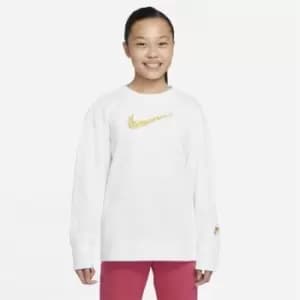 Nike Daisy Crew Long Sleeve T Shirt Junior Girls - White