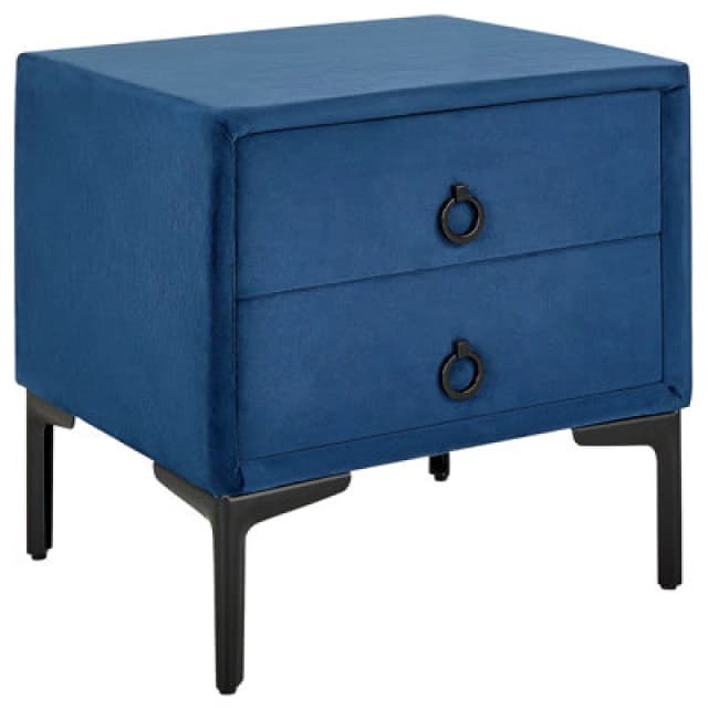 Beliani 2 Drawer Bedside Table Sezanne Velvet Navy Blue