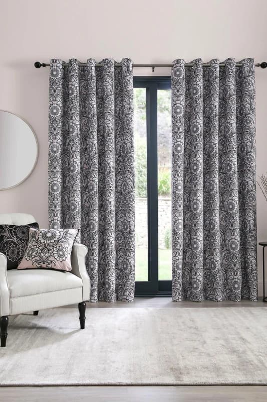 Laurence Llewelyn-Bowen Laurence Llewelyn-Bowen 'Romilly' Floral Jacquard Blackout Pair of Eyelet Curtains in Natural Size: 168cm width x 137cm drop