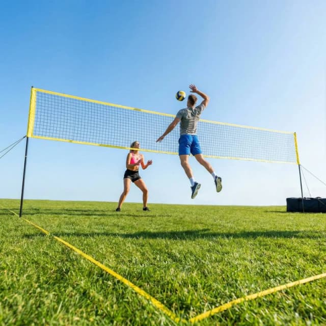 SPORTNOW Portable Volleyball Net Set with Adjustable Height Steel Poles in Black Unisex