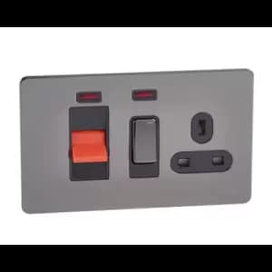 Schneider USFP 45A Cooker Switch With 13A Socket & Neon Black Insert Black Nickel - GU4401BBN