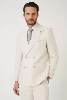 Mens Slim Fit Stone Linen Blend Double Breasted Suit Jacket