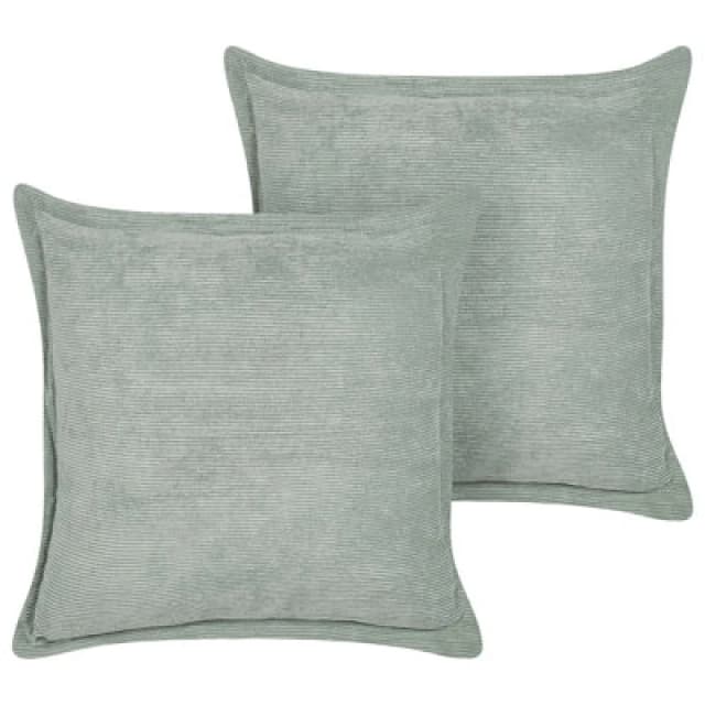 Beliani Set Of 2 Decorative Cushions Zinnia Corduroy 43 X 43cm Light Green Solid
