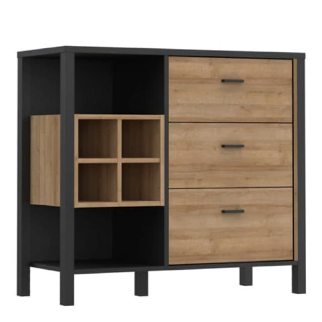 Furniture To Go High Rock 3 Drawer Display Chest In Matt Black/riviera Oak