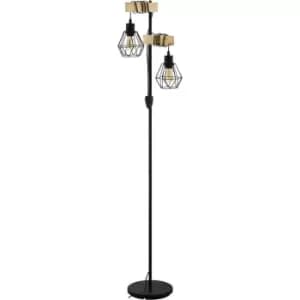 TOWNSHEND 5 Caged Floor Lamp - Black and wood - Eglo