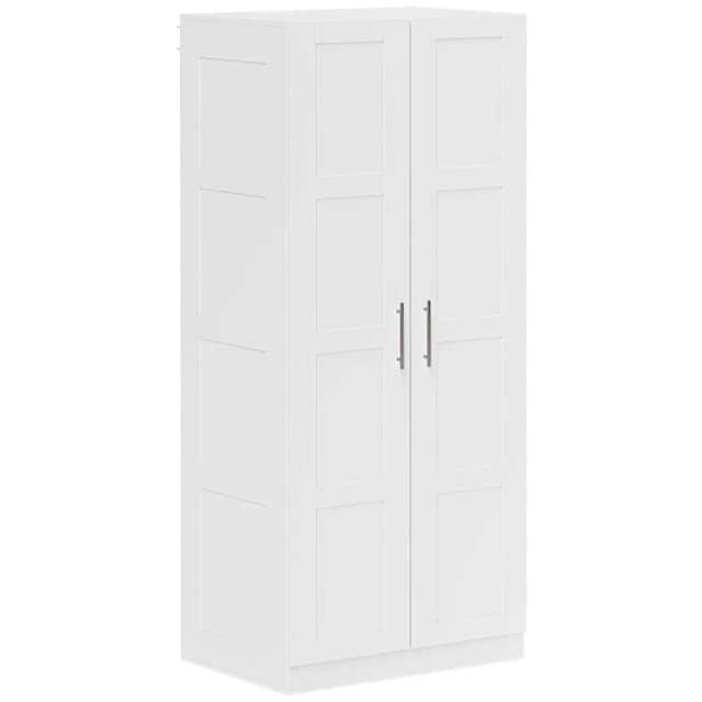 HOMCOM Wardrobe for Bedroom - Double Wardrobe with Hanging Rail - White TJ Hughes 5063603588455