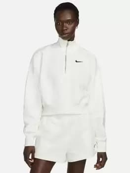Nike Phoenix Oversized 1/2-Zip Crop Sweatshirt, Off White Size M Women