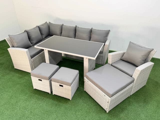 Fimous 10 Seater Wicker Rattan Corner Sofa Sets with 3 Footstools Armchair in Light Grey Light Grey Unisex